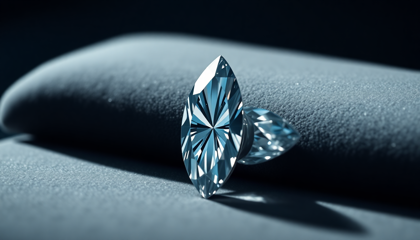 Close-up of a sparkling marquise diamond on a soft cushion, perfect for a Dutch Marquise ring