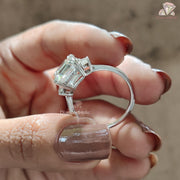 Three Stone Asscher Cut Moissanite Bridal Ring – Elegant Two Prong Setting