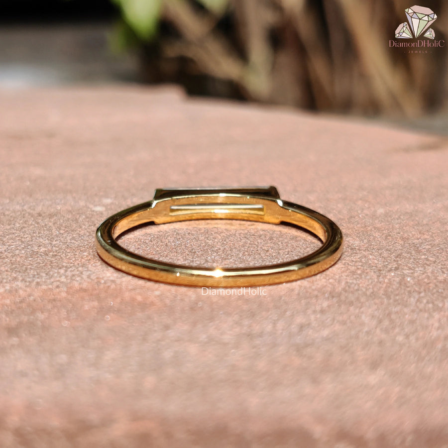 thin moissanite ring | 14k gold moissanite | baguette bridal ring