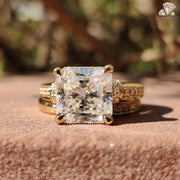 Gold Engagement Ring | Radiant Cut Moissanite | Eternity Wedding Band