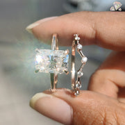 Radiant Cut Moissanite | Wedding Ring Set | Half Eternity Band