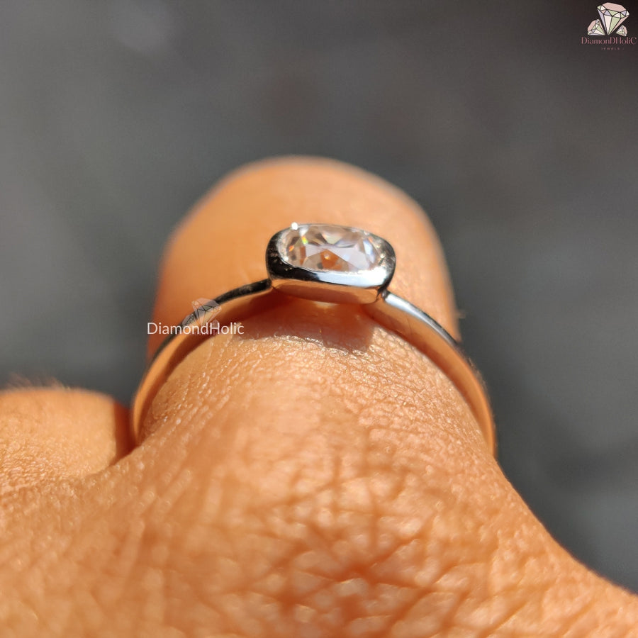 Old European Cut Moissanite Ring – Cushion Cut Solitaire with Bezel Setting