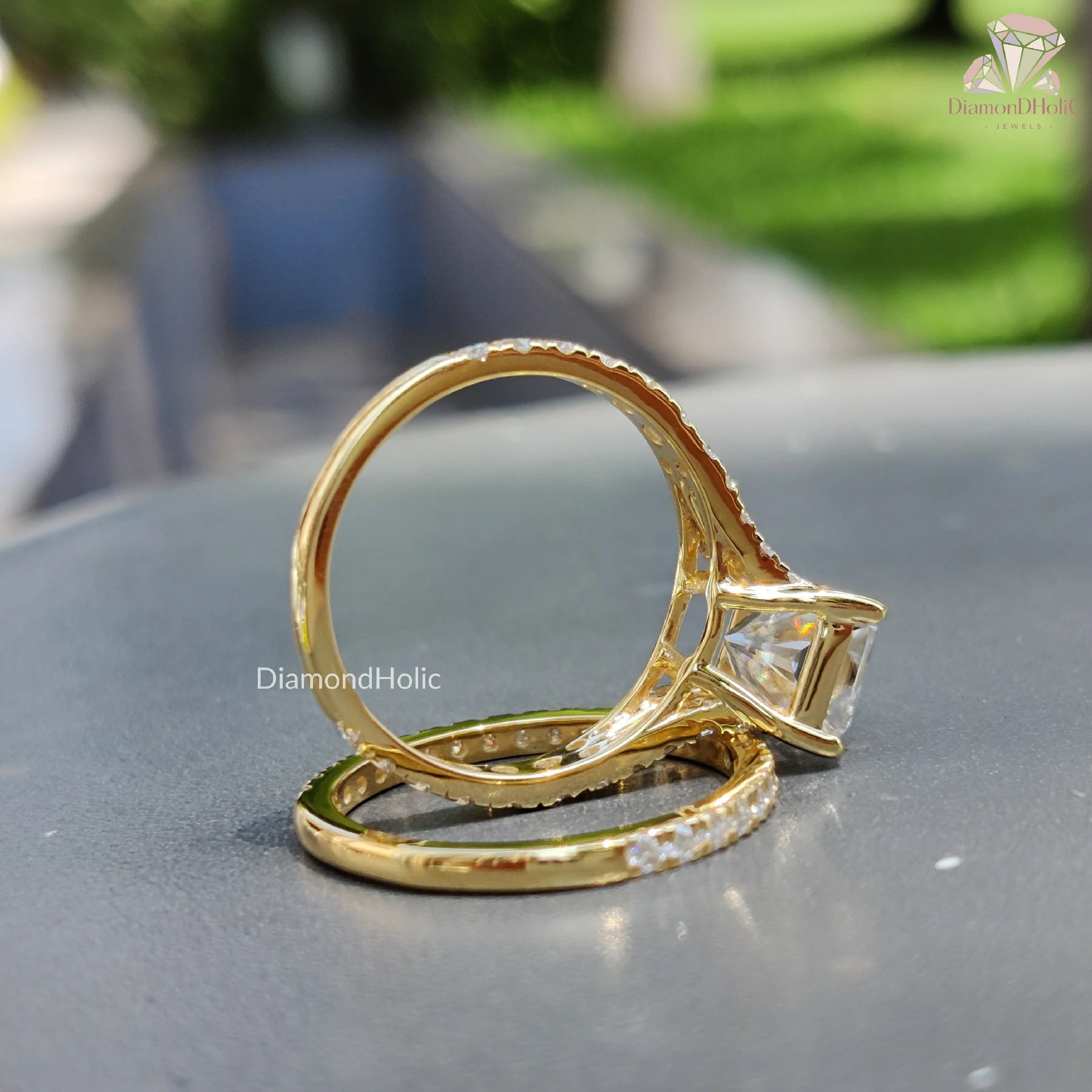 Radiant cut moissanite ring | Moissanite wedding set | Engagement ring set