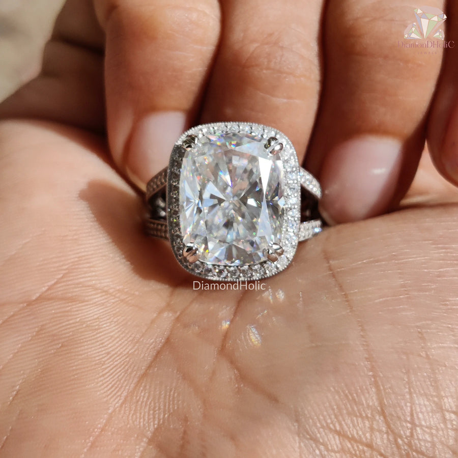Timeless Cushion Cut Moissanite Ring – Vintage Halo & Split Shank