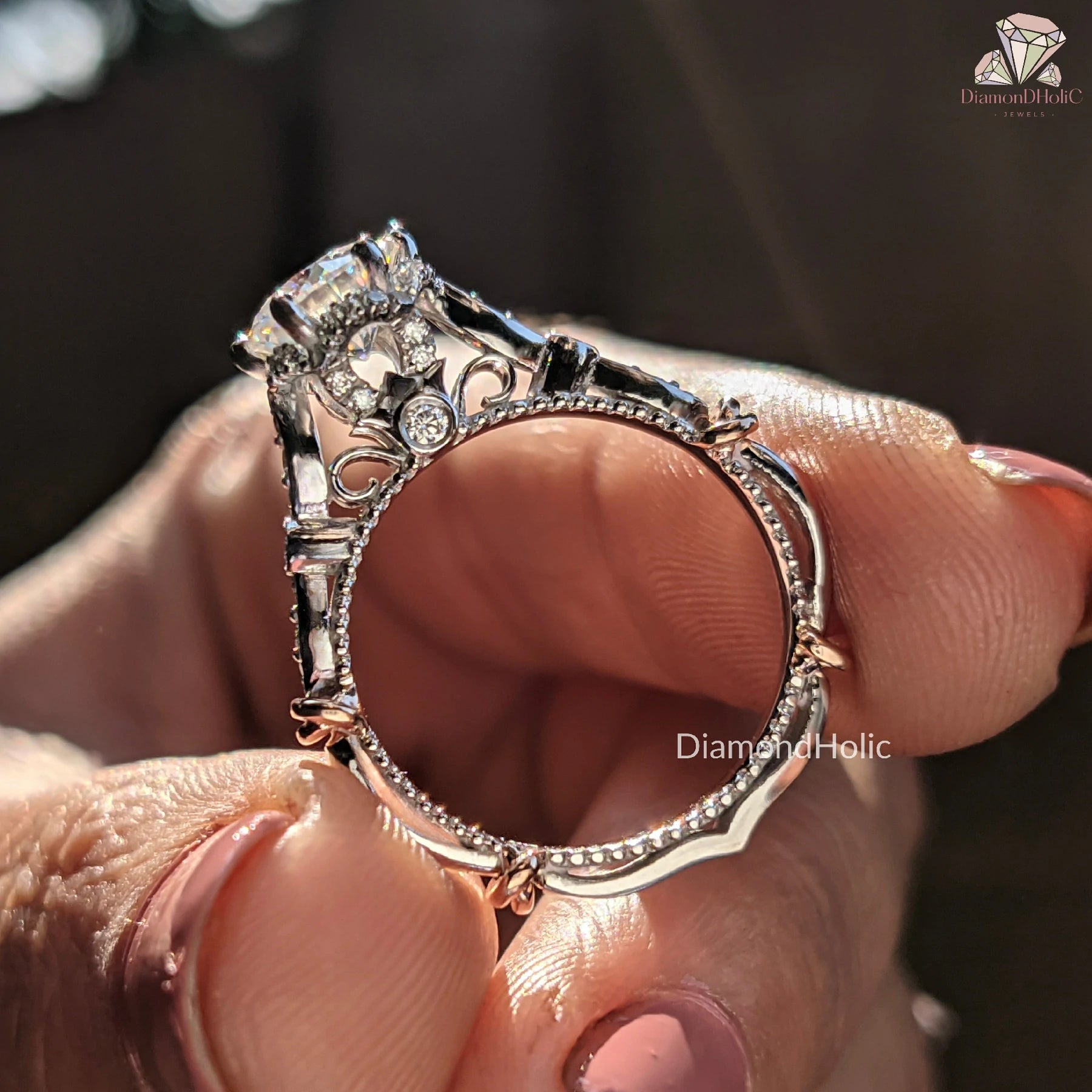 Elegant Vintage Diamond Ring | Classic Moissanite Ring Design | Round Cut Engagement Band |