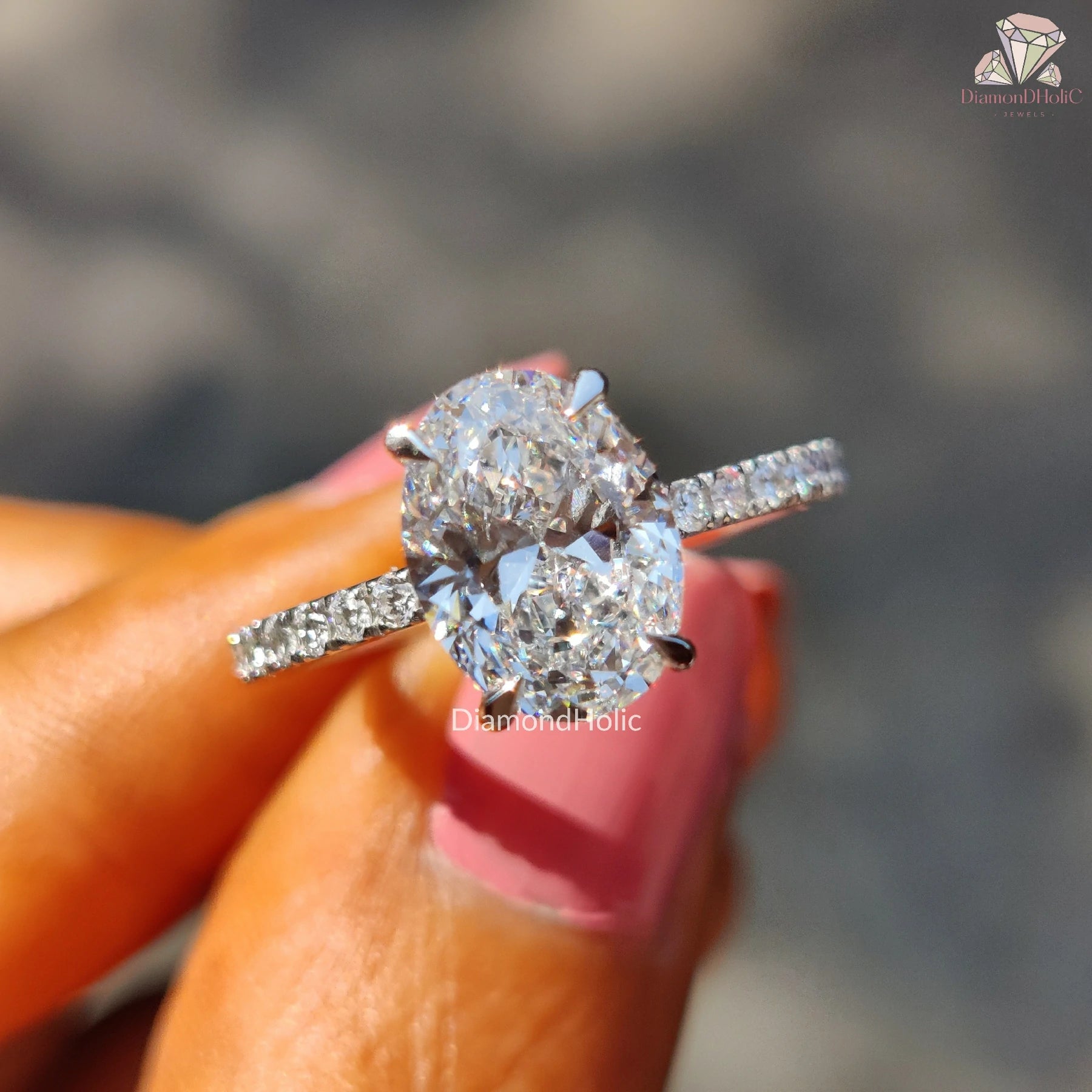 CVD Oval Cut Ring | Handmade Halo Setting | Promise Jewelry