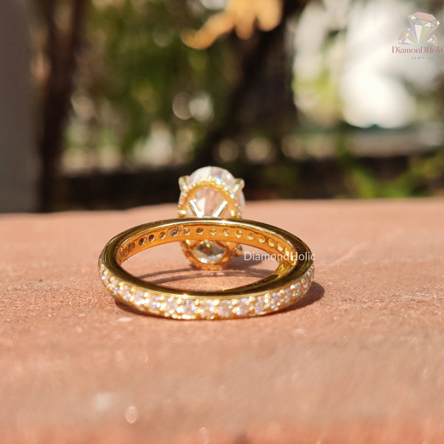 Moissanite Bridal Ring Set | Oval & Round Diamond | Halo + Eternity