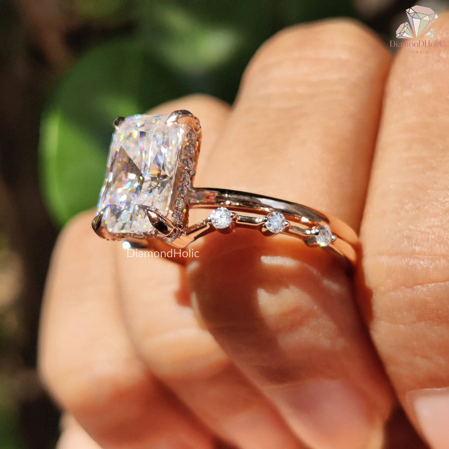 Moissanite Wedding Set | Radiant Cut Diamonds | Eternity Band