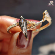 Vintage Kite Cut Salt and Pepper Curved Shape Diamond Ring with Band
