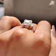 Three Stone Asscher Cut Moissanite Bridal Ring – Elegant Two Prong Setting