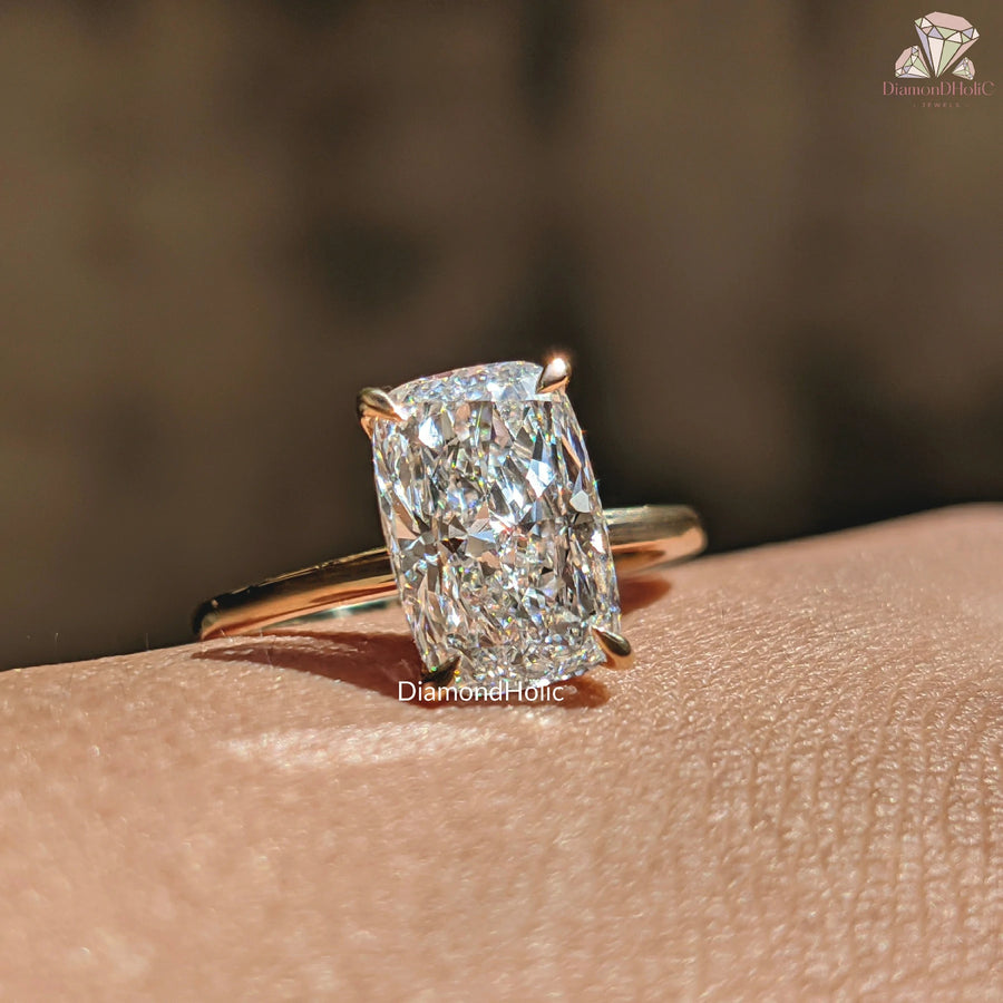 cushion diamond gold band | minimal lab diamond ring | handmade cushion ring