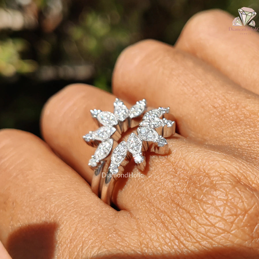 Crafted for Royal Brides | Round Moissanite Band | Curved Crown Rings