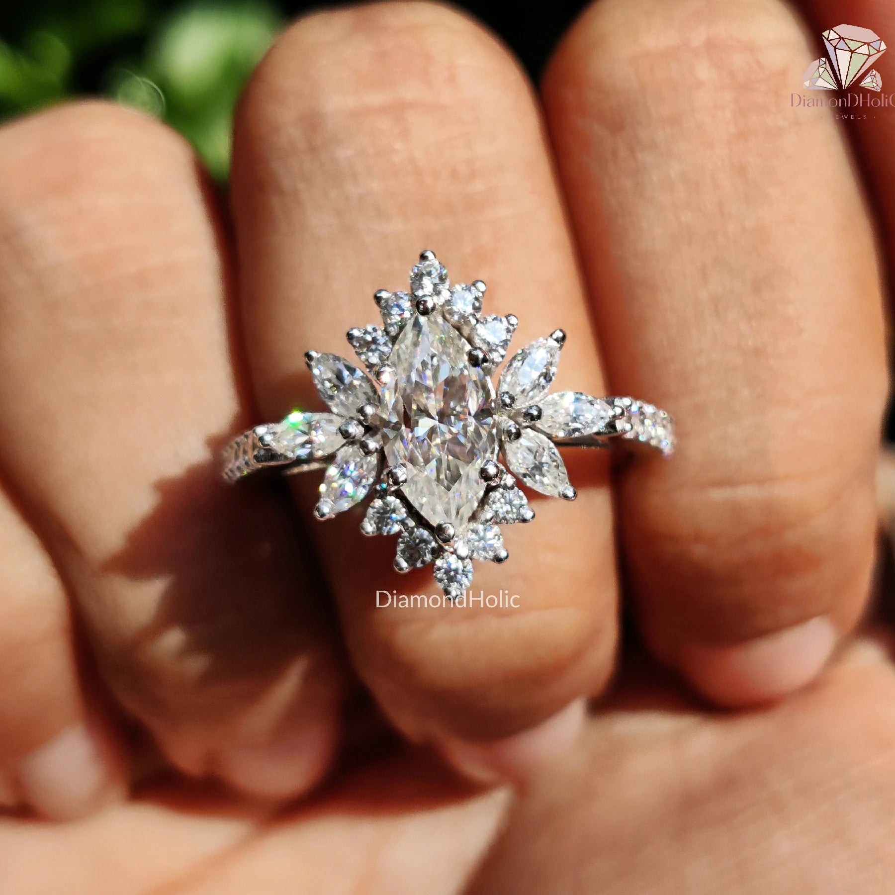 Luxury Moissanite Ring | Marquise Cut Sparkle | Deco-Inspired Setting