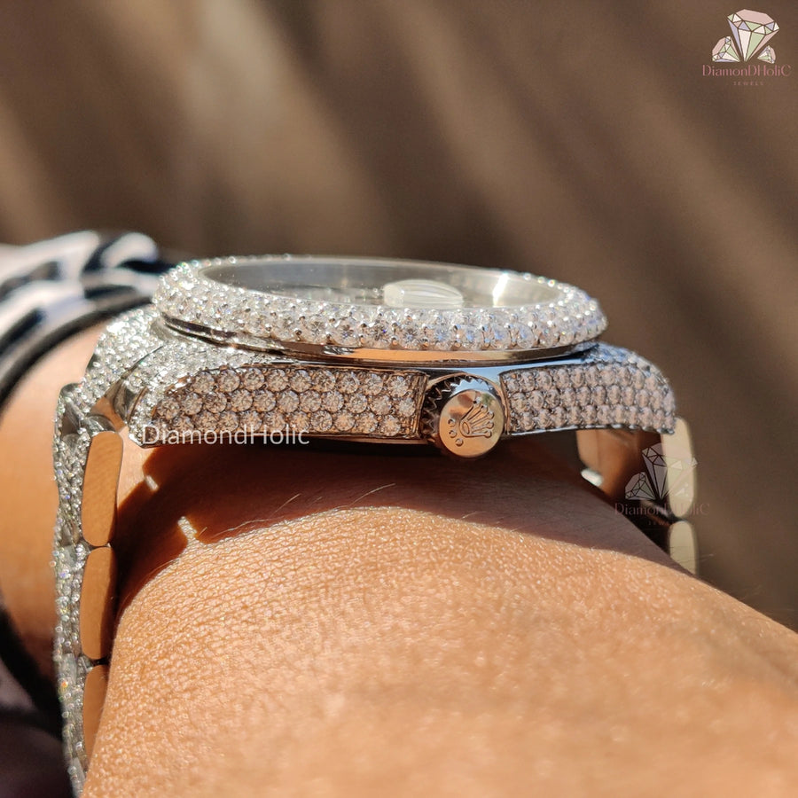 Bold Moissanite Bust Down Watch – Round Dial with Hour Marker Design for Men