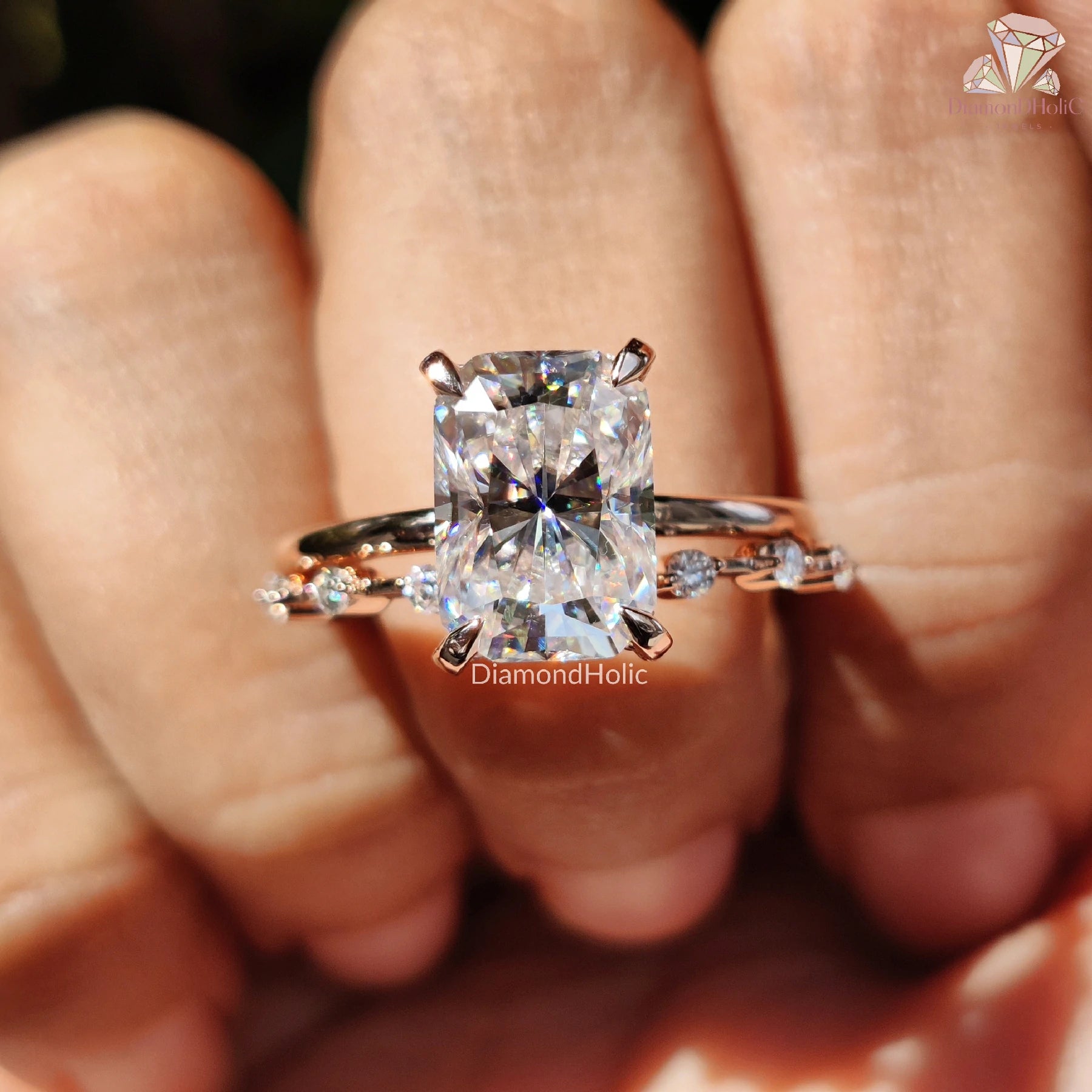 Radiant Cut Moissanite | Wedding Band Set | Solitary Engagement Ring