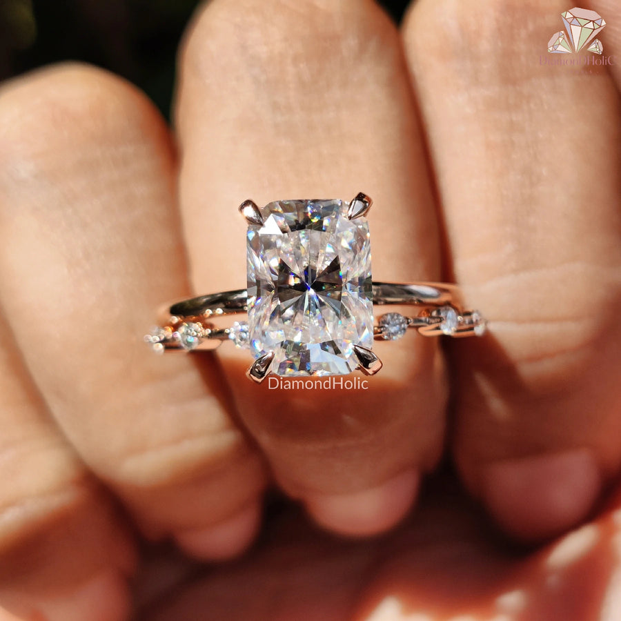 Radiant Cut Moissanite | Wedding Band Set | Solitary Engagement Ring