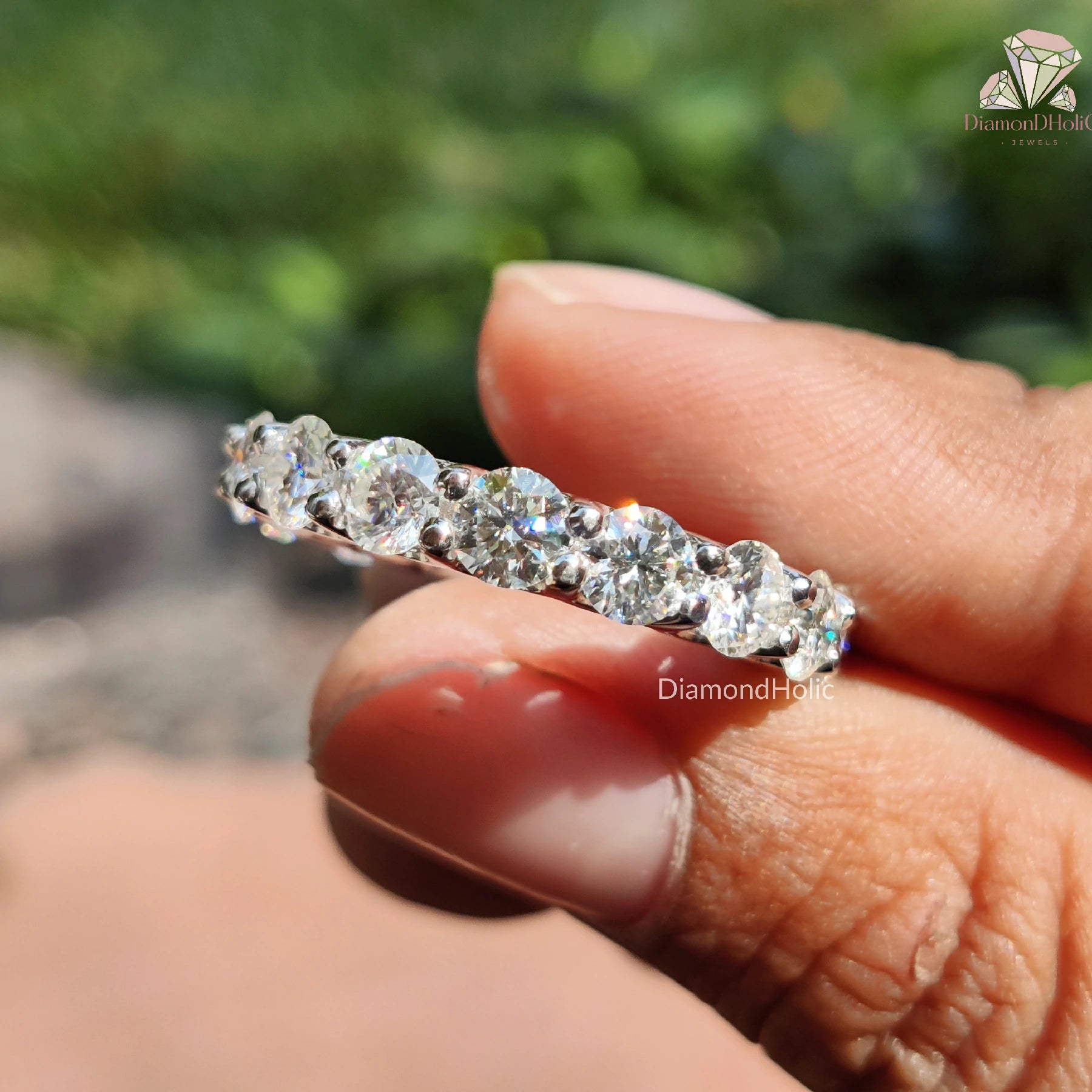 Moissanite Wedding Band | Round Diamond Ring | Eternity Ring Set