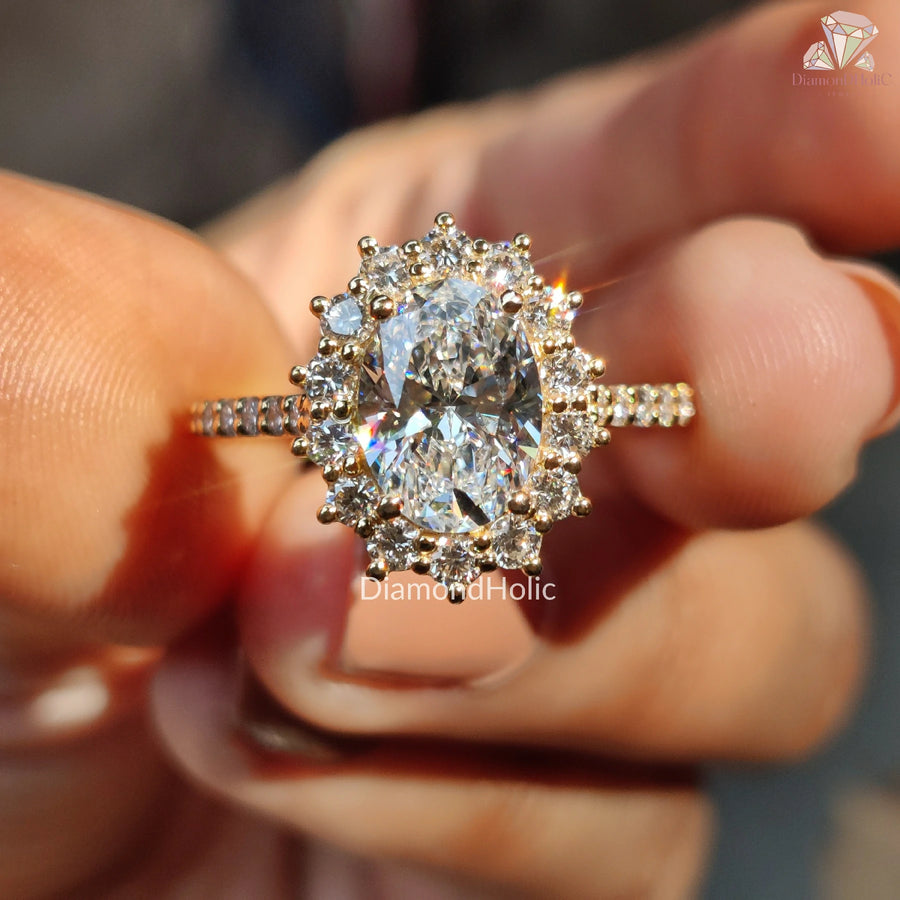 Beautiful Lab Diamond Halo Ring | Oval Cut Diamond Promise Ring | Radiant Halo Diamond Ring Design