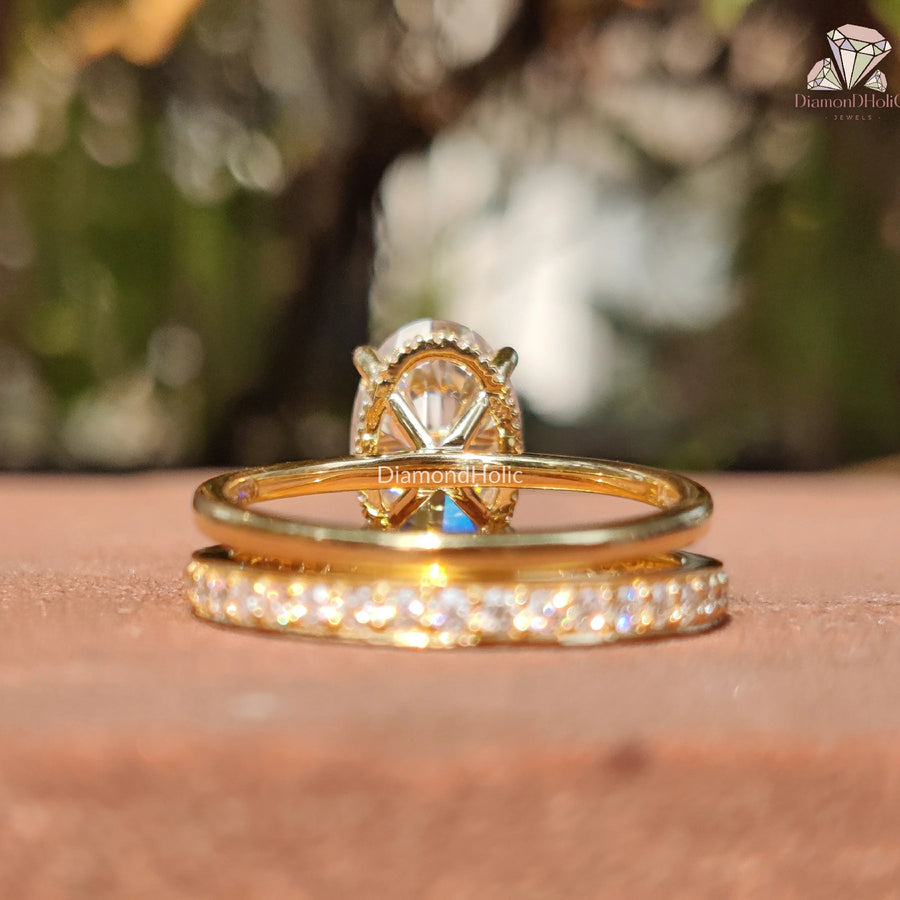 Oval Cut Hidden Halo | Round Eternity Band | Moissanite Brilliance