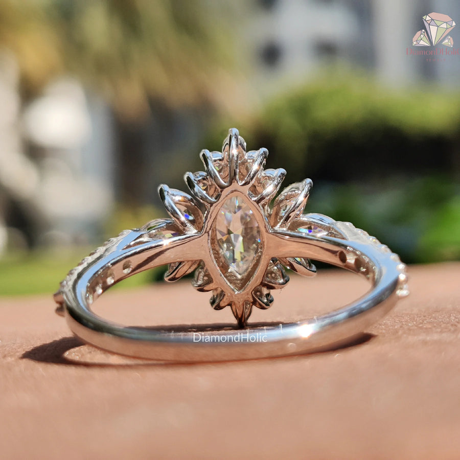 Art Deco Engagement Ring | Moissanite Marquise | 1 Ct Diamond Look