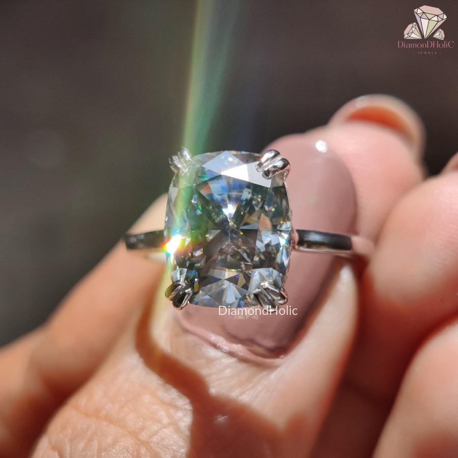 Grey Elongated Cushion Cut Moissanite Ring |
