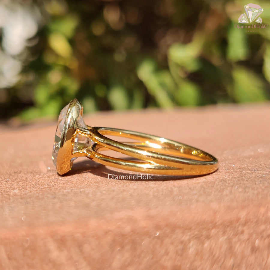 oval bezel ring | moissanite solitaire | gold statement ring
