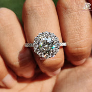 Round Engagement Ring | Moissanite Halo Sparkle | Pave Eternity