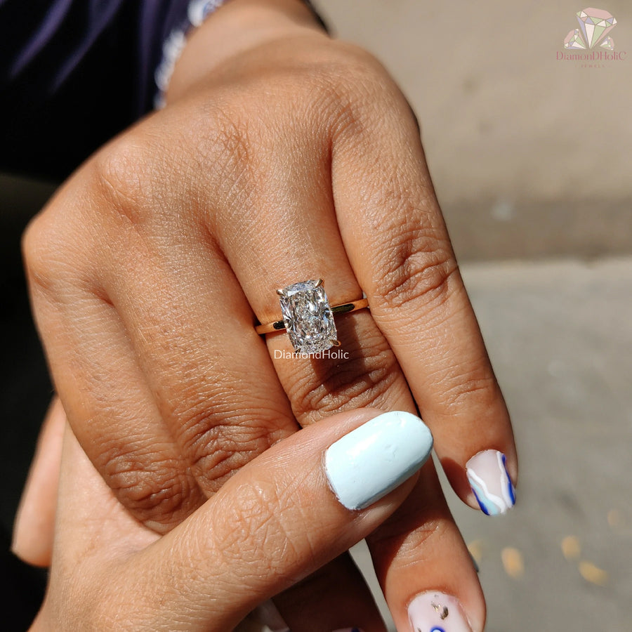 cushion lab grown ring | gold solitaire cushion ring | radiant sparkle diamond