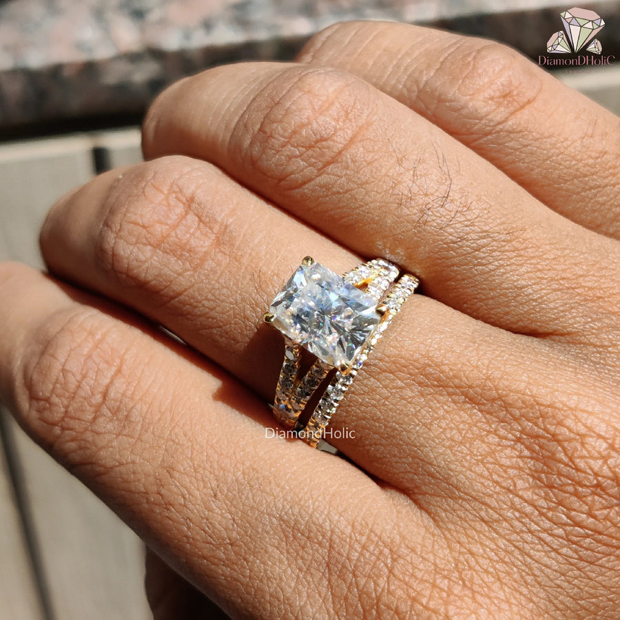 Custom moissanite wedding ring | Radiant cut engagement band | Moissanite engagement band