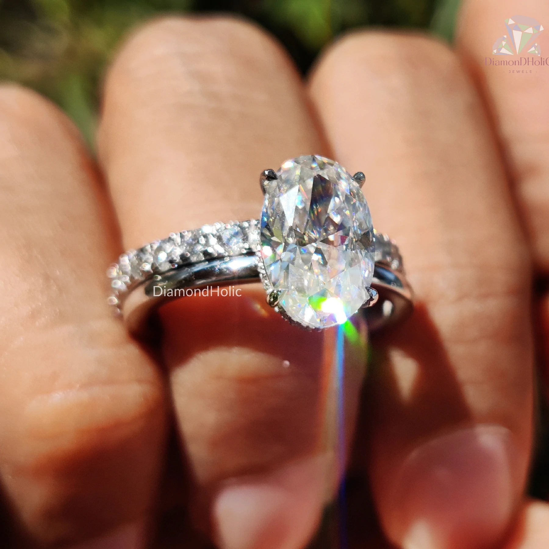 Oval Moissanite Ring | Hidden Halo Sparkle | Full Eternity Band