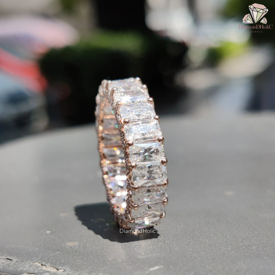 Timeless Full Eternity Design | Dazzling Moissanite Diamond Ring | Radiant Cut Bridal Jewelry