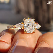 Three Stone Diamond Ring, Lab Diamond Ring, Cushion Cut Diamond Ring, Pear Cut Diamond Ring,
