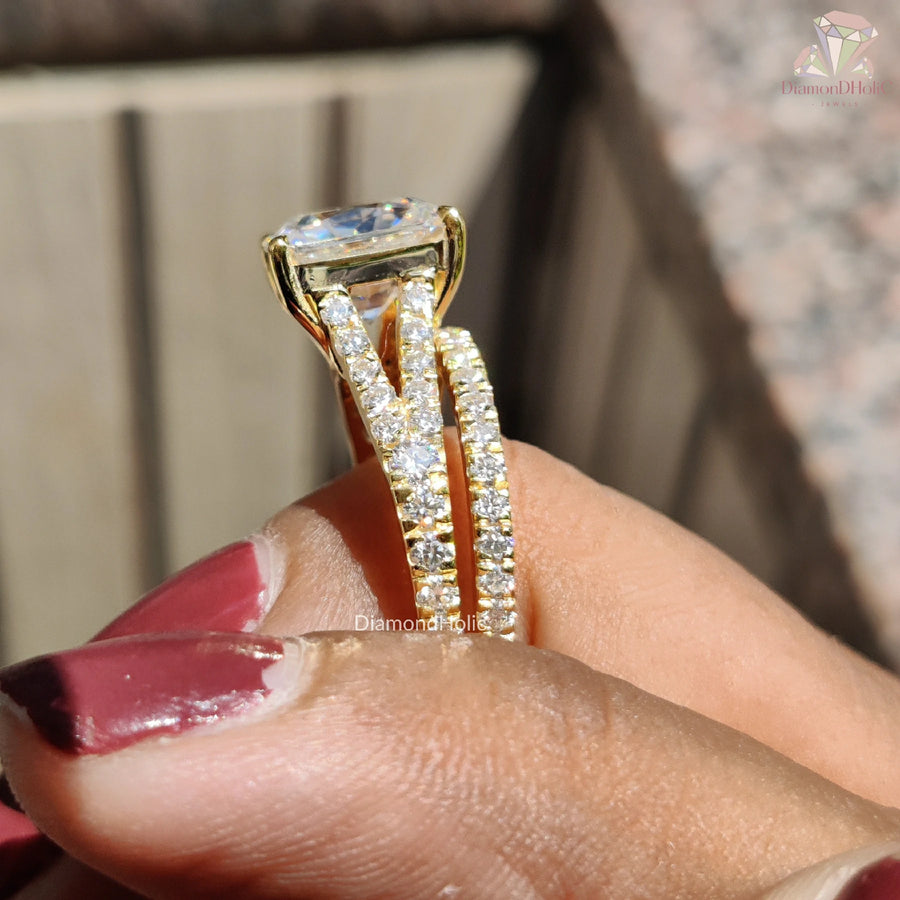 Classic engagement ring set | Moissanite wedding set with band | Custom wedding set with moissanite