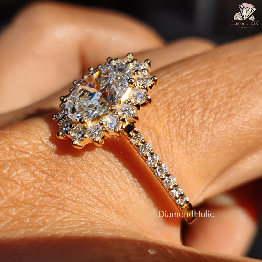 Elegant Oval Cut Engagement Ring | Affordable Lab Grown Diamond Ring | Unique Halo Engagement Jewelry