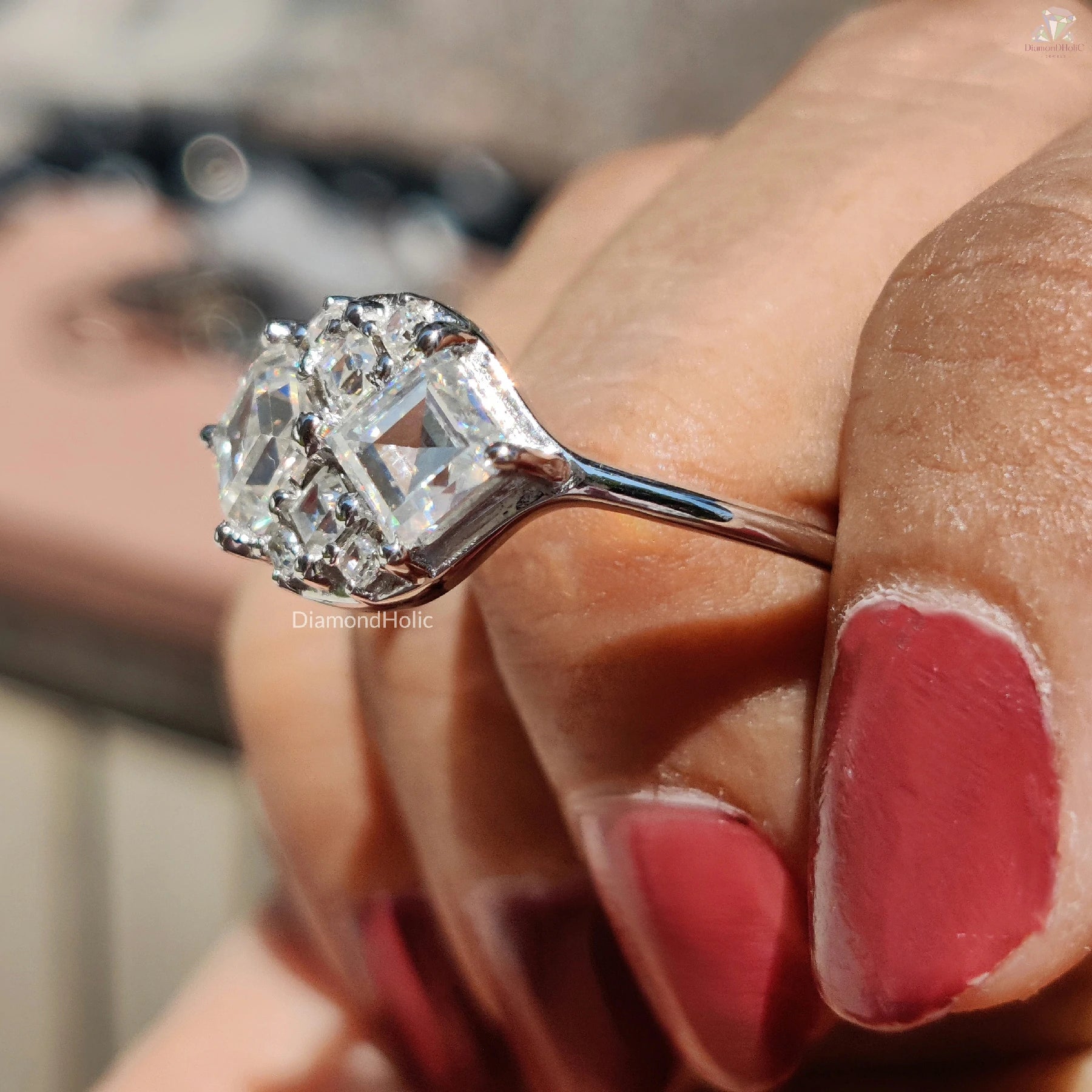 Asscher & Princess Ring Set | Elegant Wedding Moissanite | Gift for Her