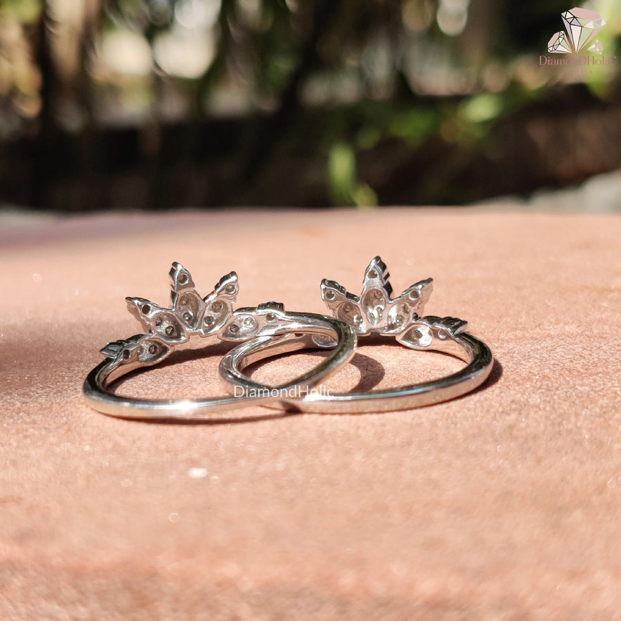 Dainty Sparkle for Her | Wishbone Bridal Set | Tiara Moissanite Band