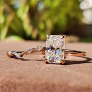 Half Eternity Wedding Band | Radiant Moissanite Ring | Engagement Set