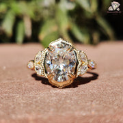 Filigree Engagement Ring | 14K Gold Deco Ring | Moissanite Oval