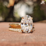Oval Halo Moissanite Ring | Eternity Wedding Band | Bridal Set Glow