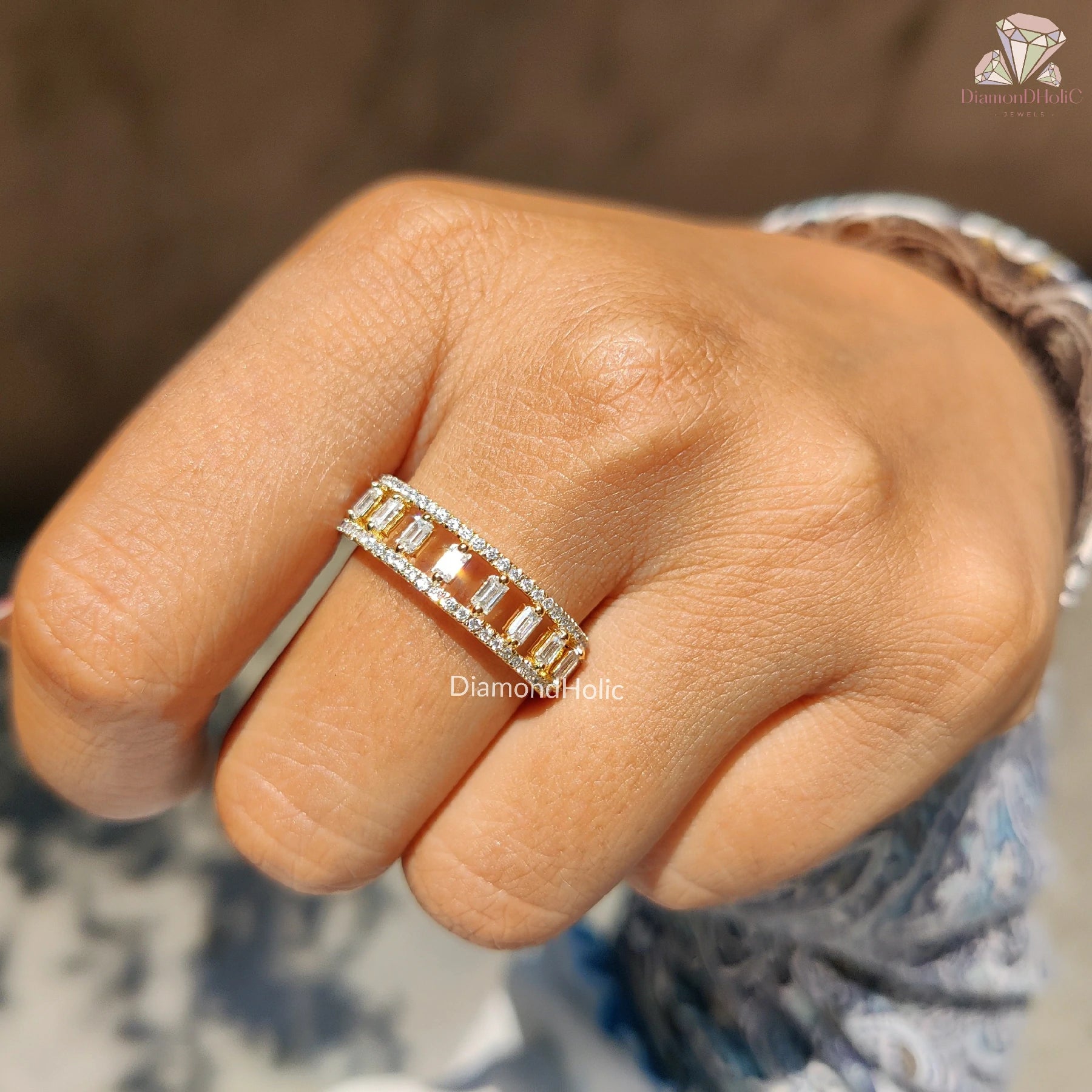 Baguette & Round Cut | Moissanite Wedding Band | Sparkling For Her
