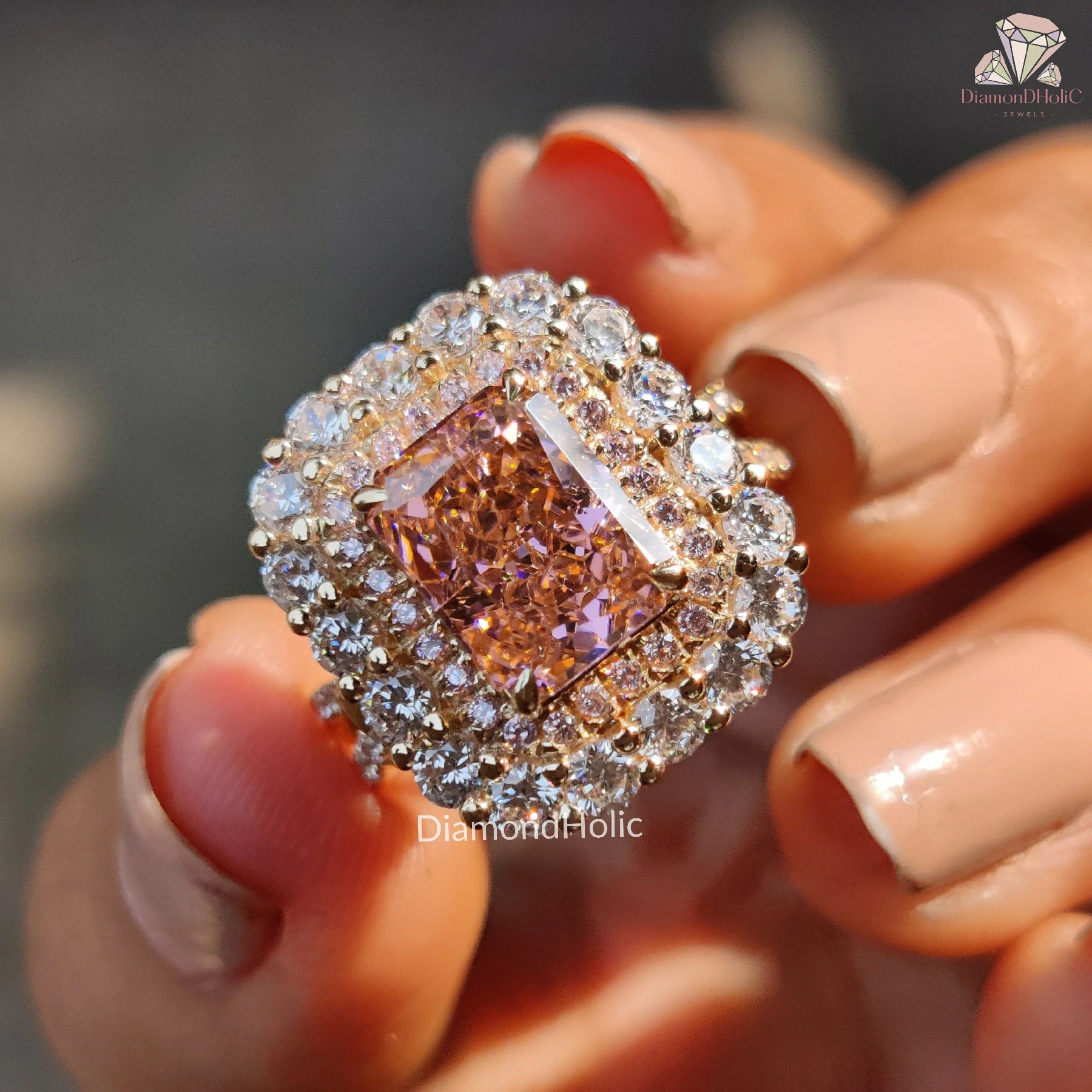 Double Halo CZ Diamond Ring | Elegant Barbie Pink Ring | Stunning Pink CZ Diamond Ring |