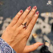 Vintage Kite Cut Salt and Pepper Curved Shape Diamond Ring with Band