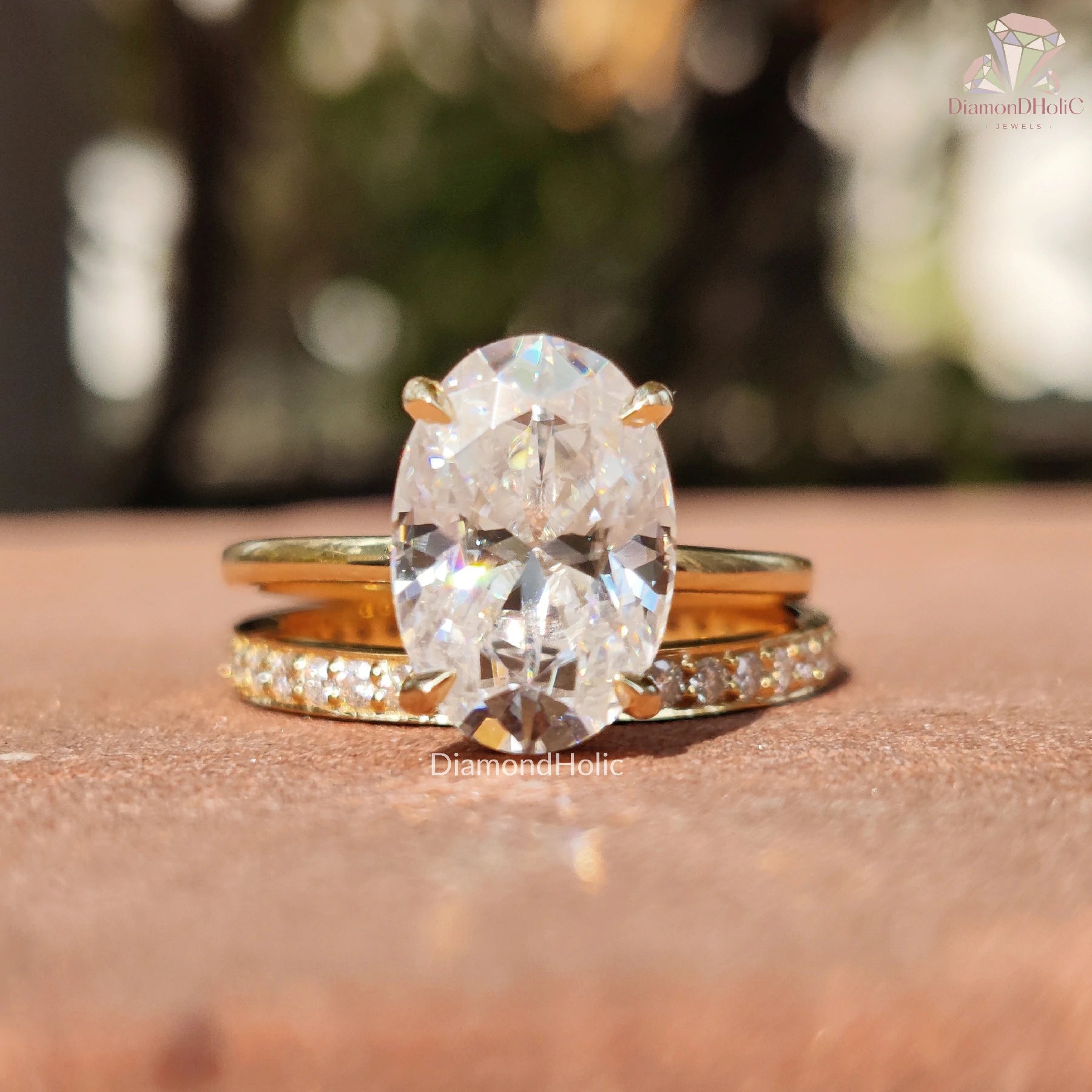 Hidden Halo Oval Ring | Full Eternity Moissanite | Wedding Set Her