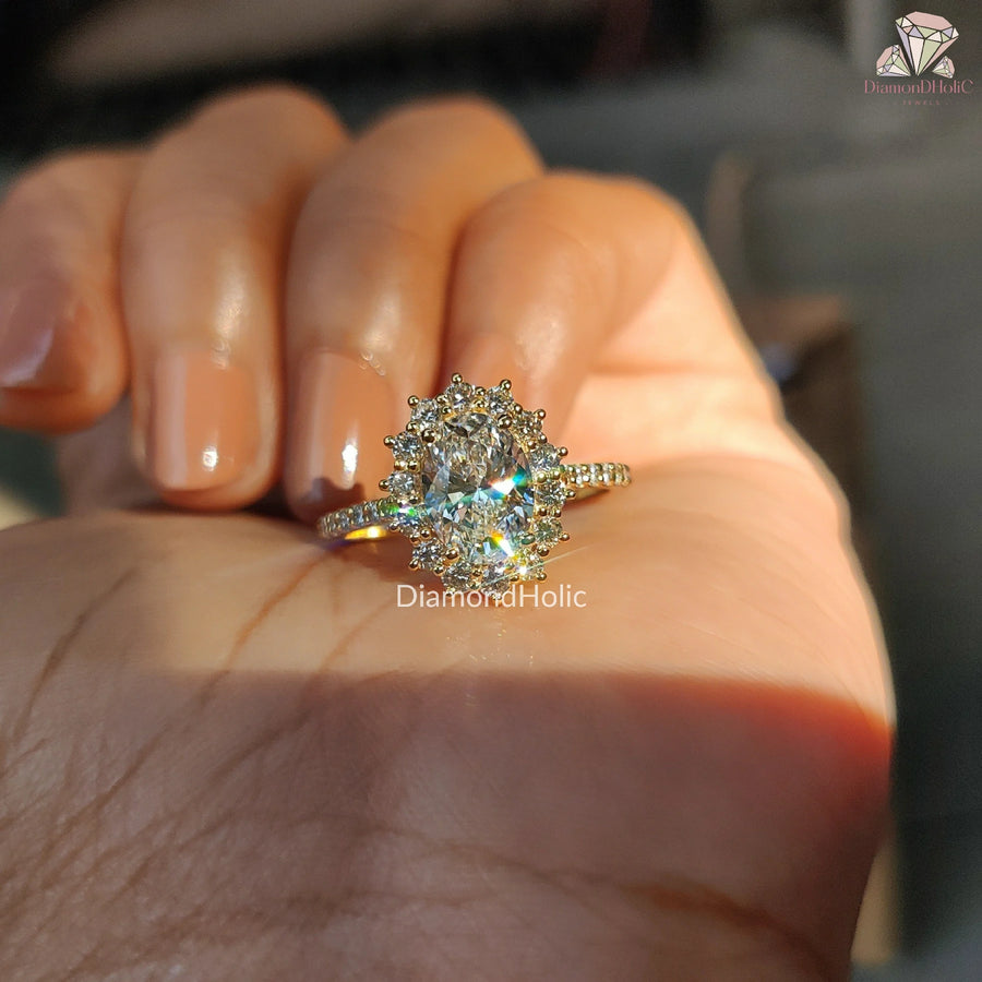 Elegant Diamond Halo Bridal Band | Timeless Oval Cut Bridal Ring | Stunning Lab Diamond Wedding Band