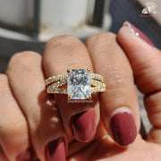 Wedding band engagement ring set | Moissanite diamond wedding band | Radiant moissanite engagement ring