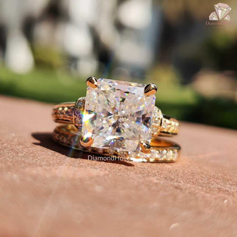 Radiant Cut Solitaire | Gold Wedding Band | Moissanite Love Ring