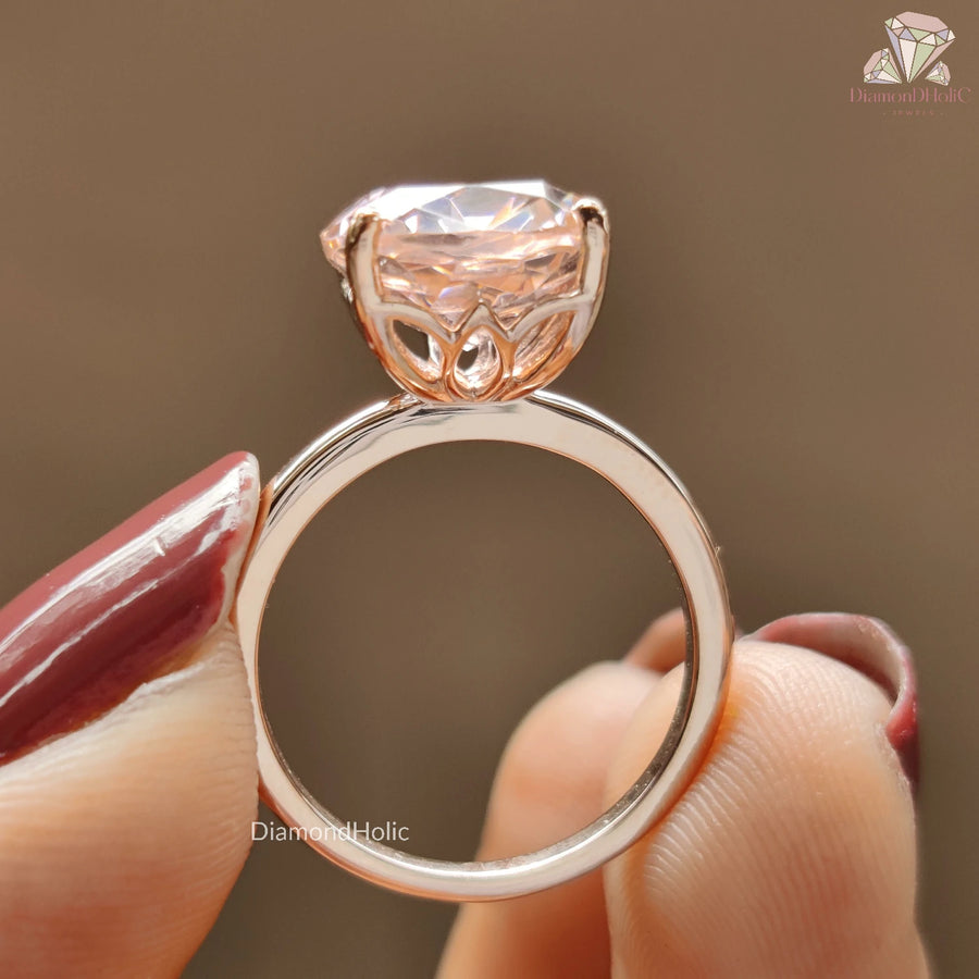 Cushion Cut Morganite Ring – Round Prong Moissanite Design