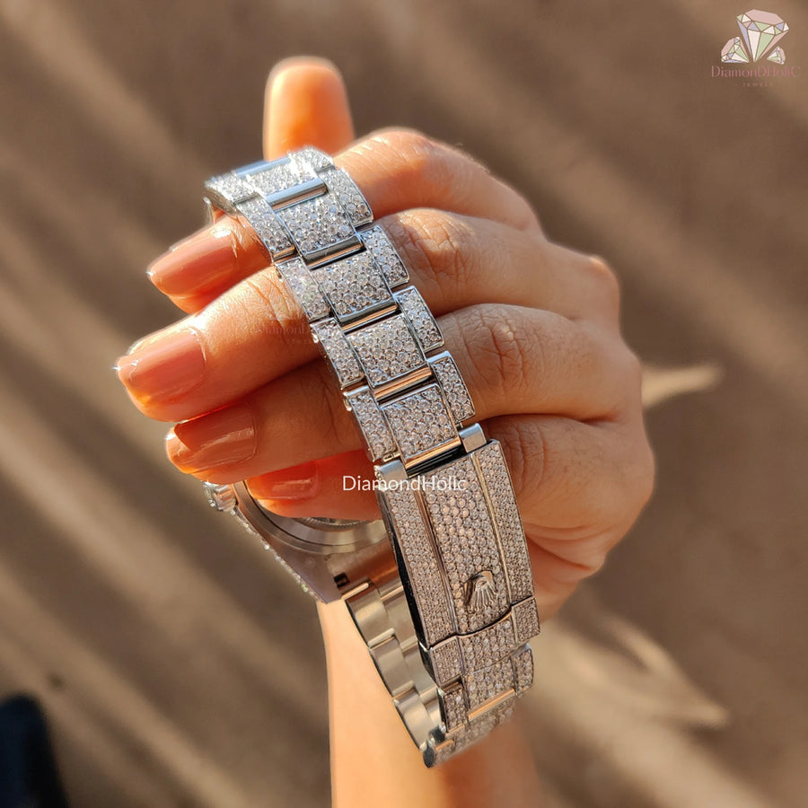 Bold Moissanite Bust Down Watch – Round Dial with Hour Marker Design for Men