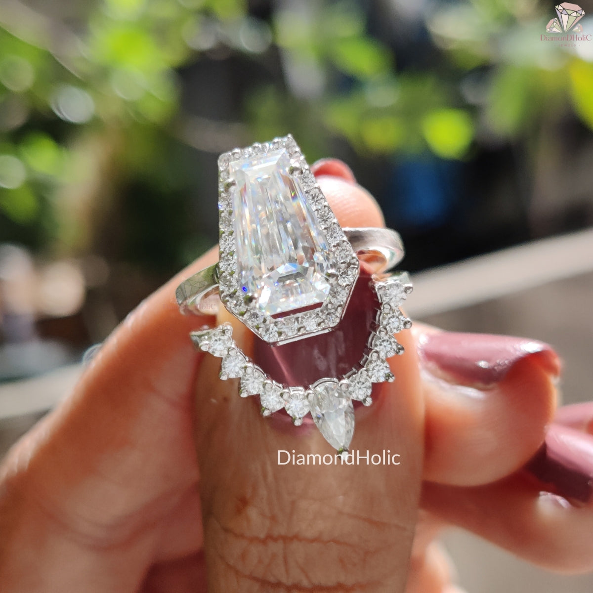 Unique Coffin Cut Moissanite Wedding Ring Set – Sparkling Bridal