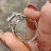 Three Stone Asscher Cut Moissanite Bridal Ring – Elegant Two Prong Setting